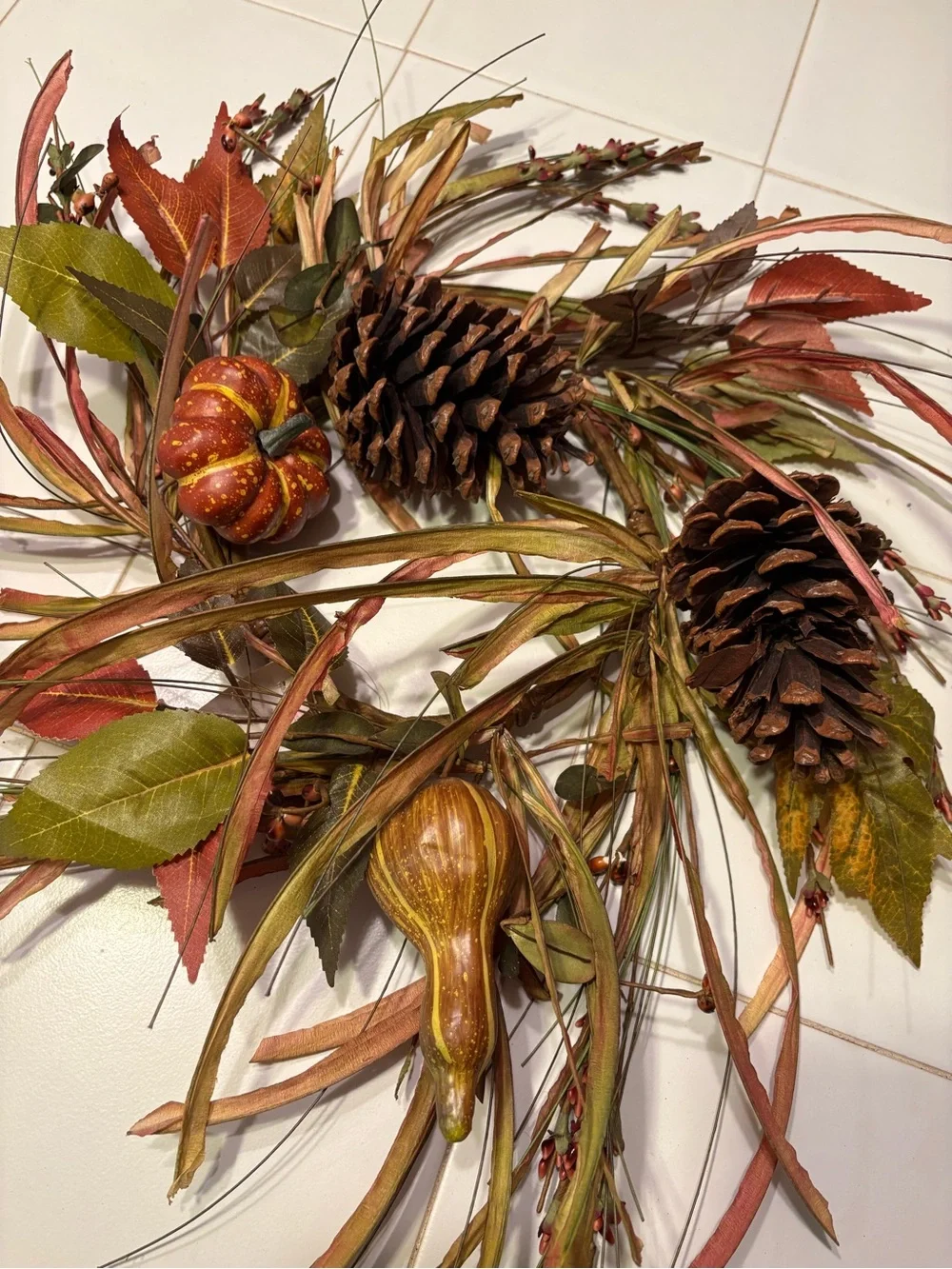 Autumn Pinecone & Pumpkin Wreath - NWT